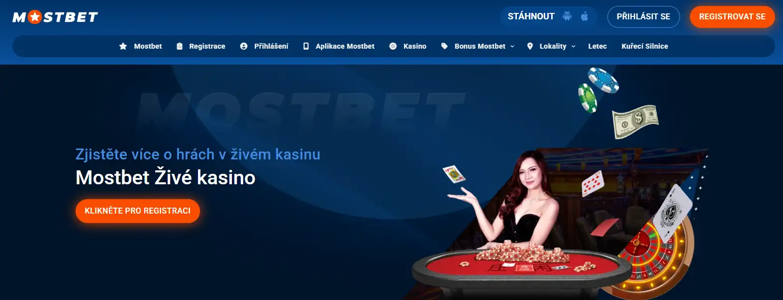 Aktuální sekce Mostbet live casino se živými stolními hrami